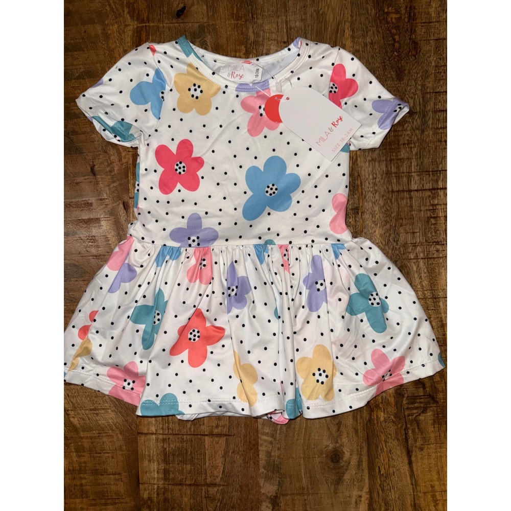 Mila & Rose Floral Polka Dot Dress with Attached Bodysuit 18-24M NEW